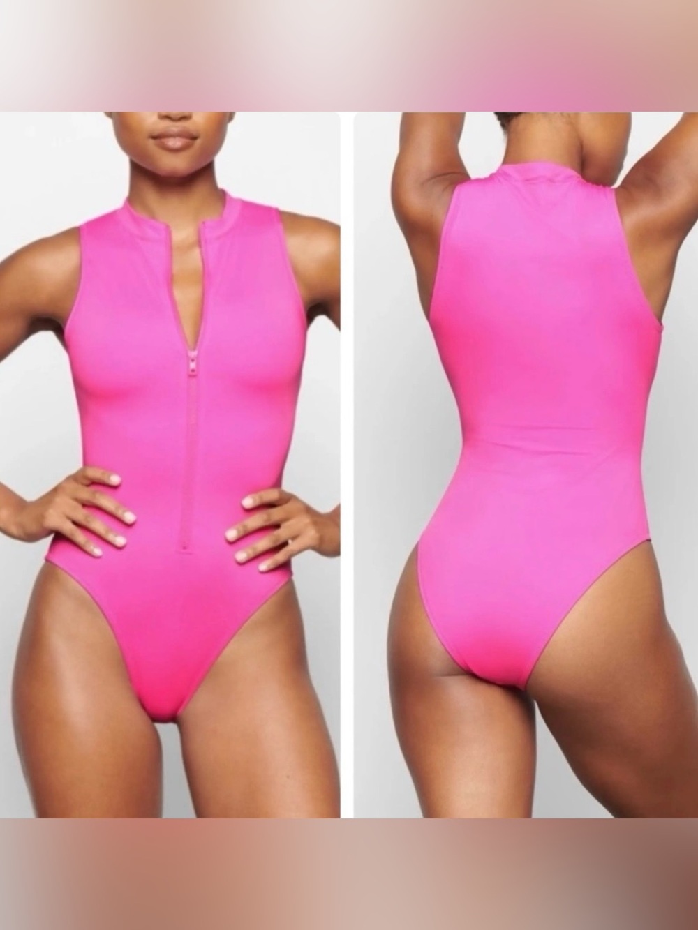 SKIMS NWT Hot Neon Orchid Pink Zip-Front One-Piece Swimsuit Size XL